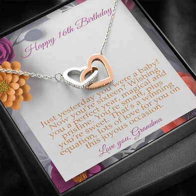 Daughter 16th Birthday Necklace To My Daughter with Birthday Message Card. Birthday Gift for her. Ships FREE. Interlocking Hearts 020 - PEAK Family Gifts