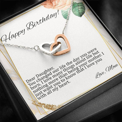 Daughter Birthday Necklace To My Daughter with Birthday Message Card. Birthday Gift for her. Ships FREE. Interlocking Hearts 018 - PEAK Family Gifts