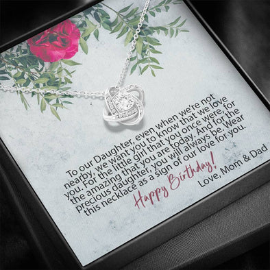 Daughter Birthday Necklace To My Daughter with Birthday Message Card. Rose with Ferns. Birthday Gift for her. Ships FREE. Love Knot 017 - PEAK Family Gifts