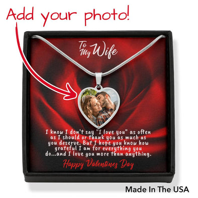 Personalized Heart Photo Necklace To My Wife Valentine Message Card - PEAK Family Gifts